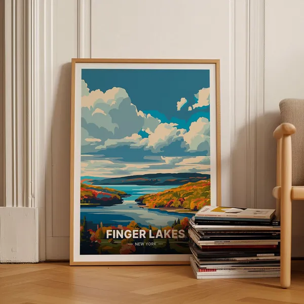 Finger Lakes Travel Poster, New York Landscape Art