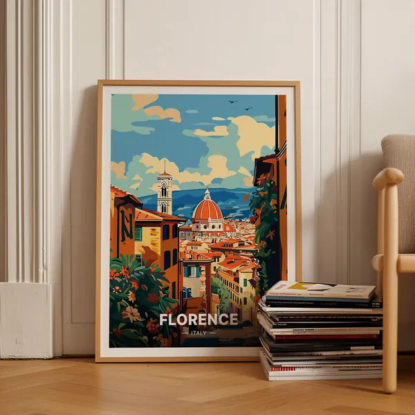 Vintage Florence Italy Travel Poster, Cityscape Decor