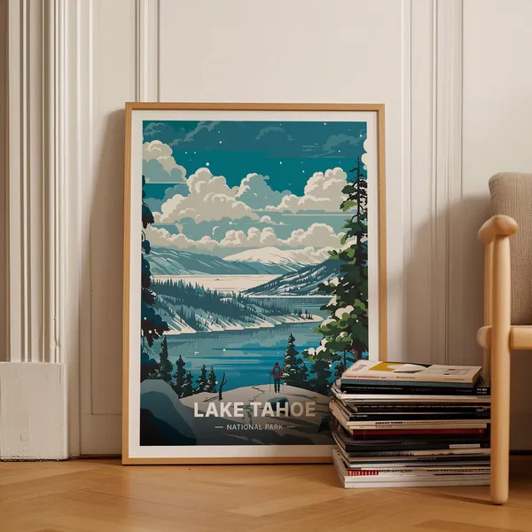 Lake Tahoe National Park Travel Poster, Scenic Landscape