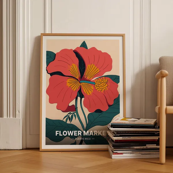 Puerto Rico Travel Poster, Flor De Maga Botanical Art