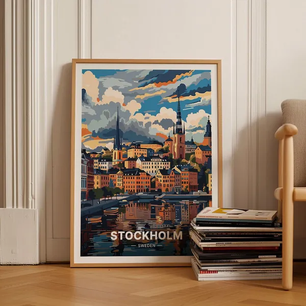 Stockholm Cityscape Travel Poster, Sweden Decor