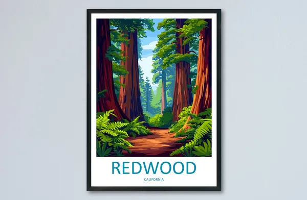 Redwood National Park Travel Poster, California Landscape