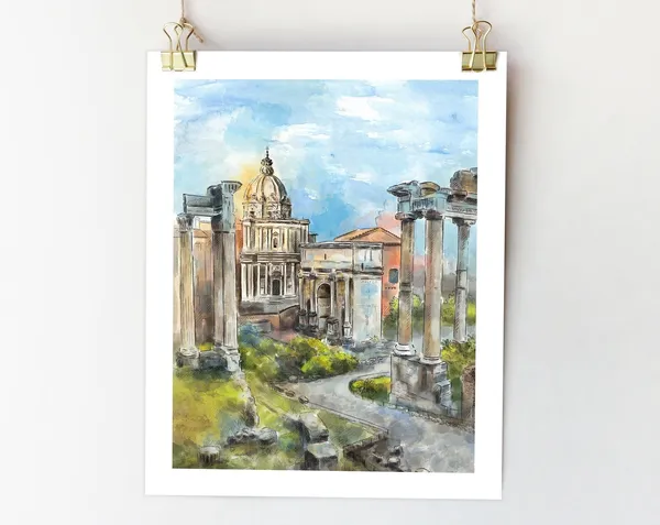 Roman Forum Watercolor Print, Rome Architecture Art