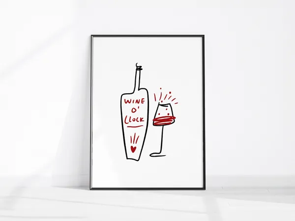 Wine Oclock Funny Kitchen Bar Cart Art Print