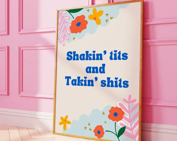 Funny Bathroom Floral Art Print, Retro Sassy Flowers