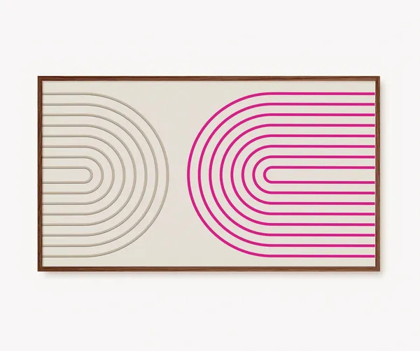 Pink Abstract Retro Rainbow Art, Mid-Century Shapes