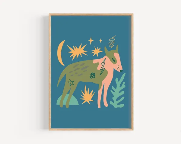 Retro Abstract Dog Boho Kids Art Print