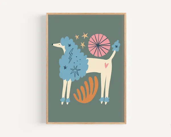 Boho Quirky Poodle Print, Retro Kids Decor Art Print