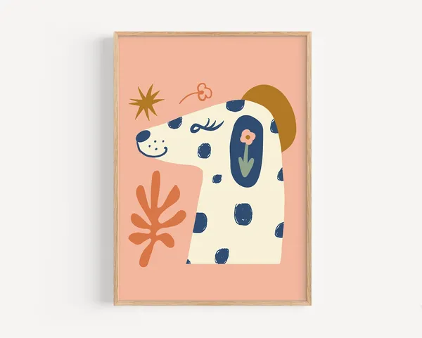 Whimsical Dog Illustration, Retro Nursery Art Print