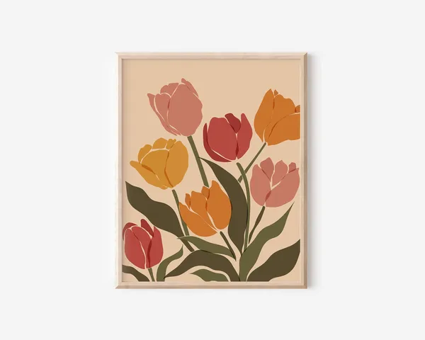 Tulip Abstract Boho Botanical Art Print