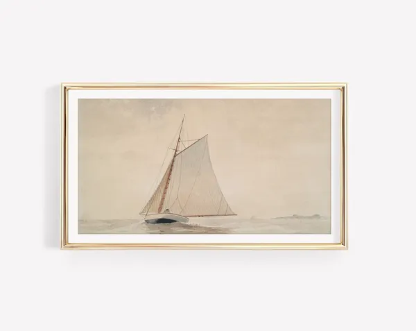 Vintage Sailboat Coastal Seascape Art Print