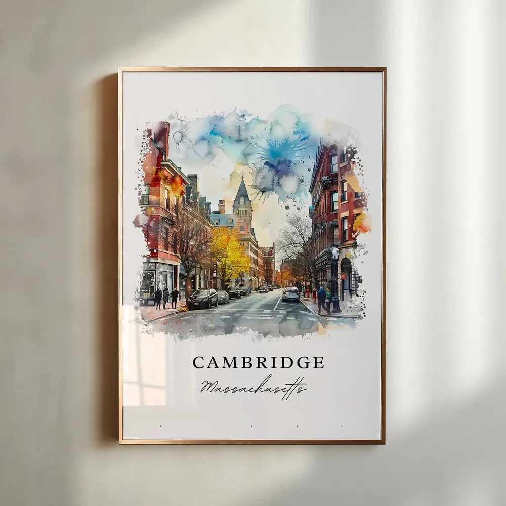 Cambridge Mass Travel Poster, Massachusetts Art Print