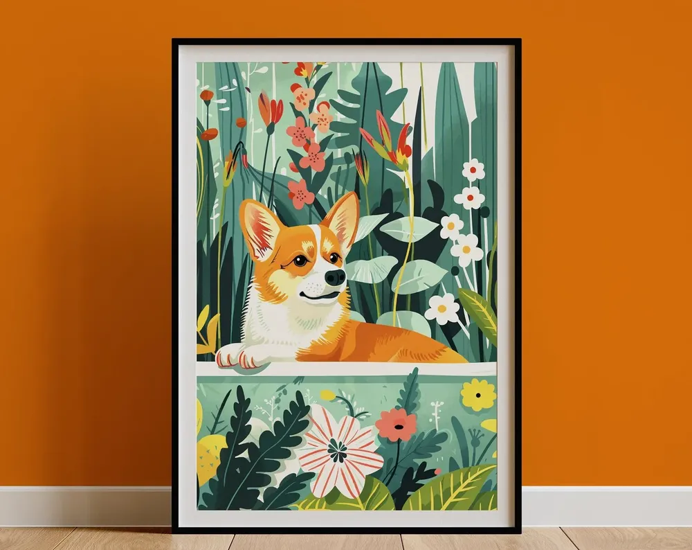 Corgi Jungle Bathtub Tropical Art Print