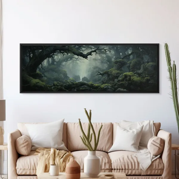 In The Forest, Panoramic Foggy Pine Forest Art Print