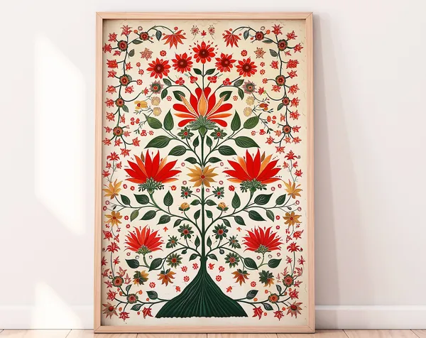 Indian Folk Art Floral Prints, Vintage Pichwai Poster