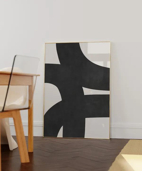 Midcentury Black Beige Lines Wall Art Print