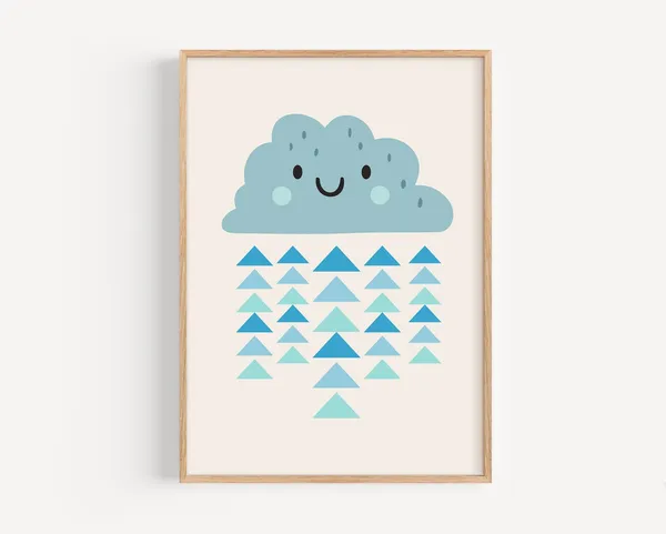 Happy Cloud Kids Room Weather Poster, Boho Nursery
