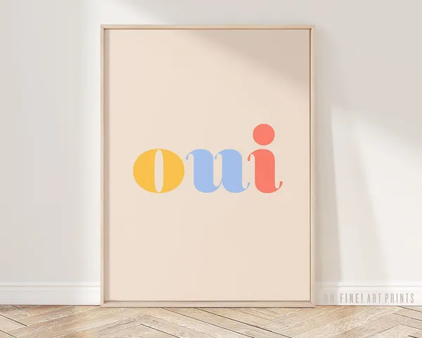 Oui Quote Poster, Pink Retro Dorm Decor Wall Art
