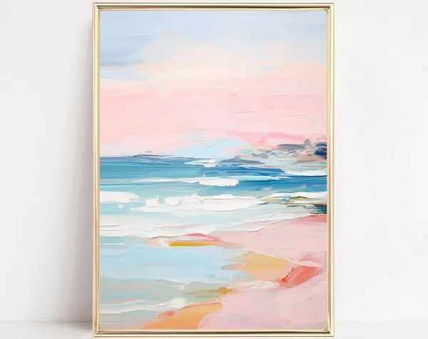 Pastel Blush Pink Coastal Beach Poster, Preppy Boho Decor