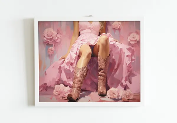 Western Cowgirl In Pink Boots Art Print