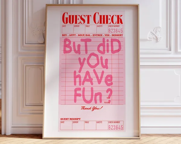 Guest Check Groovy Poster, Retro Bar Cart Decor