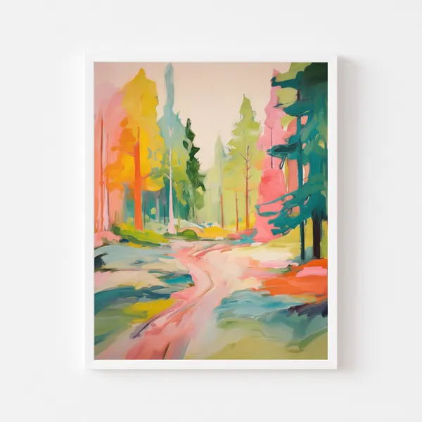 Colorful Abstract Forest Painting, Modern Watercolor Art