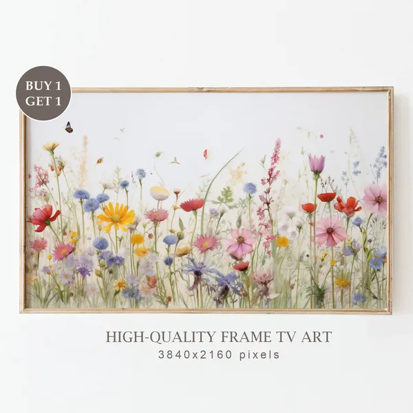 Spring Wildflower Field and Butterflies Art Print