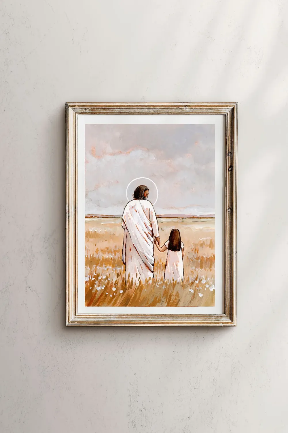 Christ Walking With Girl and Children, Art Print
