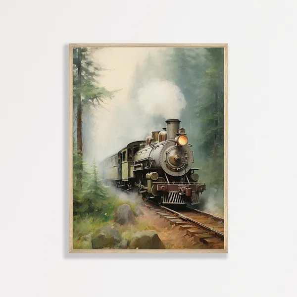 Forest Train Vintage Scenery Art Print for Nursery