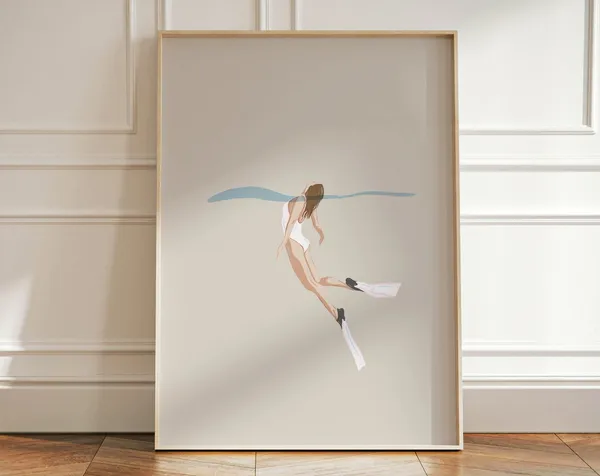 Scuba Diving Watercolor Poster, Sea Lover Gift