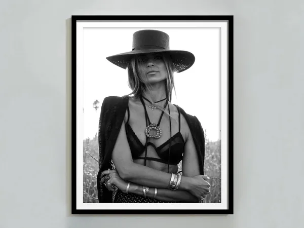 Cowgirl Retro Western Art Print, Black And White