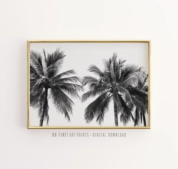 Palm Tree Print, Black And White Hawaii Travel Poster