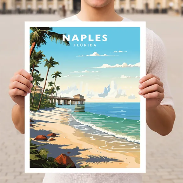 Naples Florida Travel Poster, Coastal Place Print