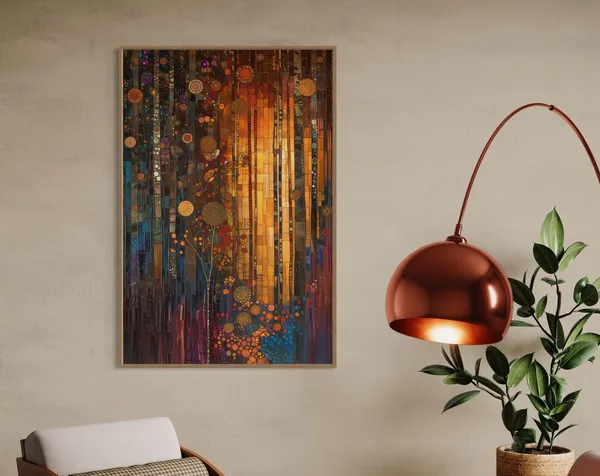 Klimt-Inspired Abstract Forest Wall Art Print