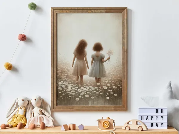 Vintage Sister Painting Art Print, Sister Room Decor