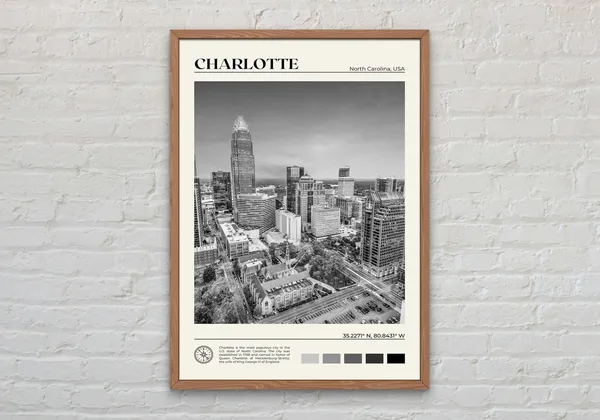 Charlotte Black and White Poster Print, North Carolina