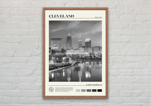 Black And White Cleveland Poster Print, City View