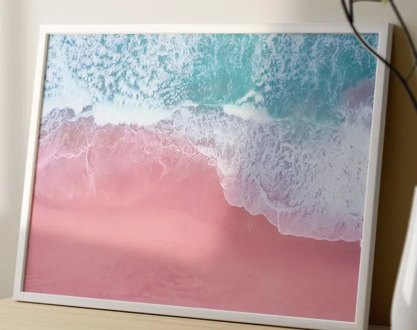 Pink Beach Coastal Wall Art Print, Summer Decor