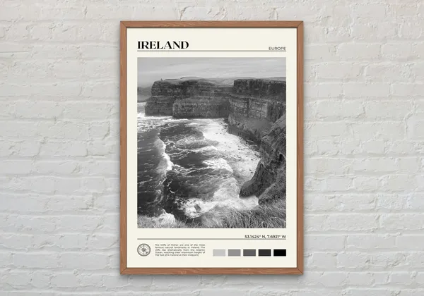 Ireland Black and White Travel Poster Art Print