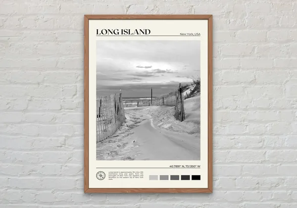 Black and White Long Island Art Print, Coastal Decor
