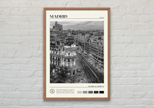 Madrid Black and White Travel Poster, Europe Art Print