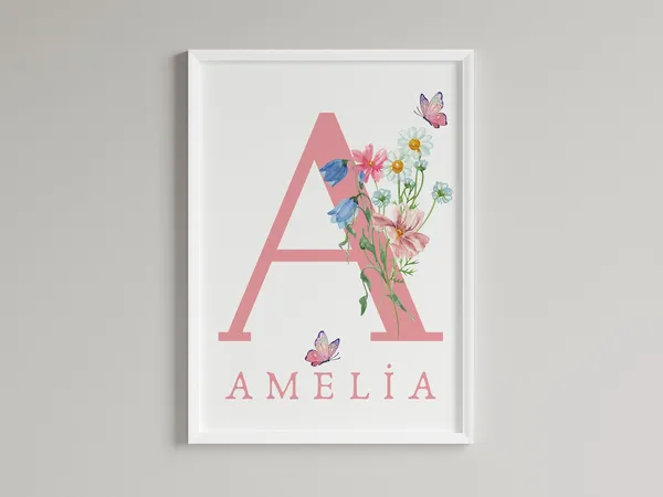 Custom Name And Initial With Flowers Poster