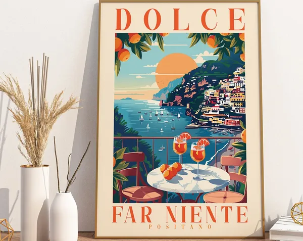 Dolce Far Niente Positano Travel Poster, Italian Quote