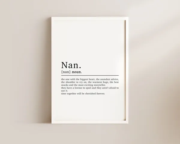 Nan Definition Gift, Grandparents Typography Art Print