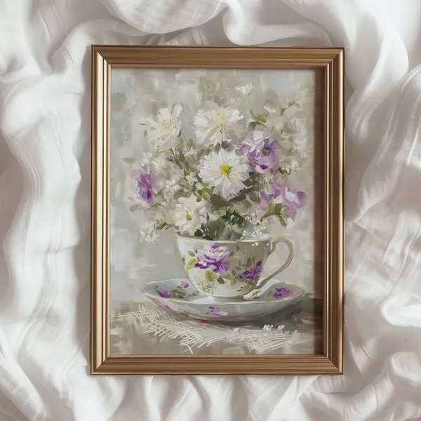 Flowers In A Teacup Cottagecore Botanical Art Print