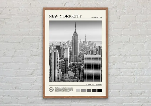 New York City Black and White Travel Poster, Wall Art