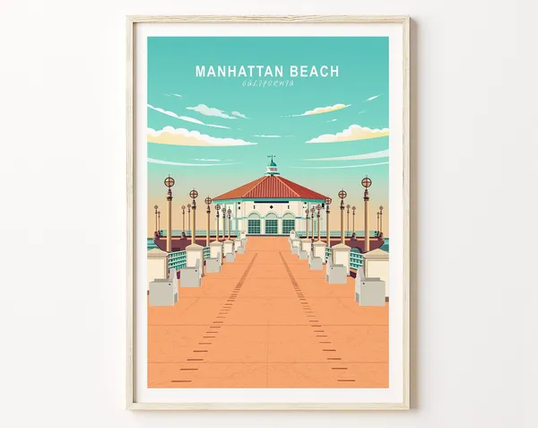 Manhattan Beach Pier Travel Poster, California Wall Art