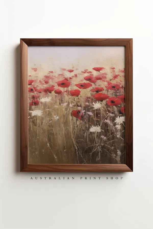 Red Poppy Flower Vintage Oil-Painting Style Art Print