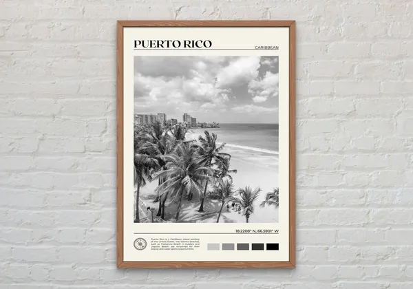 Black and White Puerto Rico Travel Poster Print