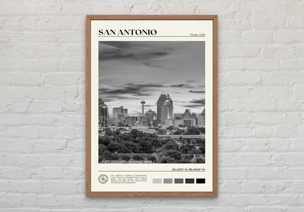 San Antonio Black and White Travel Poster Art Print